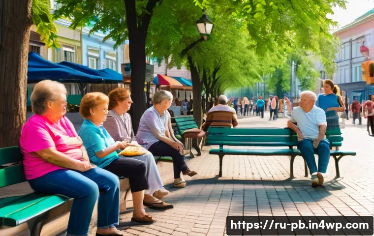 워커블 시티 디자인의 사회적 통합 효과 - A lively pedestrian street scene in a Russian city during a sunny afternoon, featuring diverse age g...