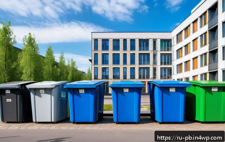 도시 내 재활용 공간 디자인 사례 - A modern urban recycling facility in a large Russian city, featuring an automated sorting station wi...